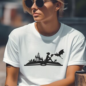 Book Dragon Shirt, Girl and Dragon Book Shirt, Reading Book Shirt, Gift For Bookworms, Fantasy Book Lover Tee, Dragon lover Tee