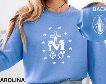 Miraculous Medal Marian Cross Sweatshirt, Our Lady of Grace Catholic Gifts, Catholic Sweatshirt, Virgin Mary Religion Gifts, godmother gift