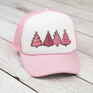 Christmas Trees Hat, Christmas Trucker Hat, Holiday Trucker Cap, Christmas Headwear Outfit, Pink Christmas Hat, Christmas Gift