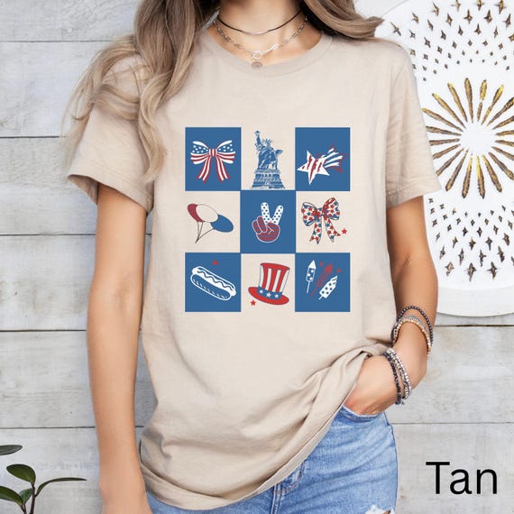 Patriotic Coquette Shirt, Retro Checkered Red White Blue Tee, Retro American Flag Shirt, 4th of July Shirts, Womens Fourth of July Shirt,