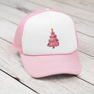 Retro Christmas Tree Hat, Christmas trucker hat, women Trucker Hat, Pink Christmas Tree Hat, Pink cowgirl Chirtsmas hat, Christmas gift