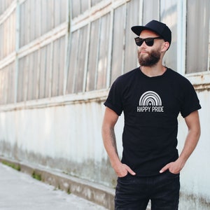 Happy Pride, Pride month t-shirt in black, Goth tee, Rainbow t-shirt, Pride shirt for goths