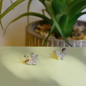 Mini Butterfly Stud Earrings / Cubic Zirconia Butterfly Earring / Dainty Crystal Earring / Sterling Silver Post Stud / CZ Butterfly Studs