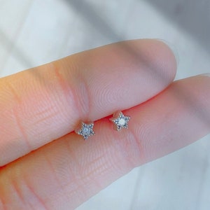 Super Tiny CZ Star Stud Earrings / 3mm Small Cubic Zirconia Star Earrings / Star Shape Mini Crystal Earring / Sterling Silver Post Stud