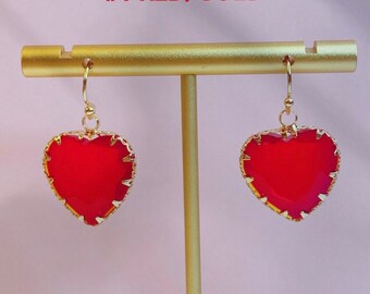 Valentine's Day Earrings / Glass Heart Drop Earrings / Love Earrings / Heart Charm Earrings / Heart Dangle Earrings