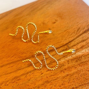 Snake Drop Earrings / Snake Skin Textured Metal Drop Earrings / Serpentine Snake Drop Earrings / Gold Snake Earrings