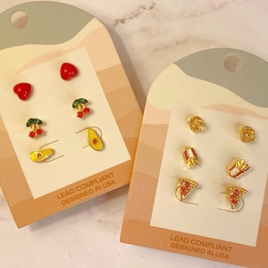 Set of 3 Pairs Earrings / Cute Enamel Earrings Set / Layered Earring Set / Assorted Earring Set / Mix & Match Earrings / 3 Pack Earrings