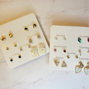 Set of 7 Pairs Assorted Stud & Drop Earring / 7 Days Earring Set / One Week Earrings Set / Monday to Sunday Earrings / Layered Earrings