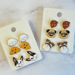 Set of 3 Pairs Puppy Stud Earrings / Lovely Dog Earrings Set / Pet Stud Earring Set / Dog Love Earrings / Cute Dog Enamel Earring Set
