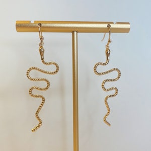 Snake Drop Earrings / Snake Skin Textured Metal Drop Earrings / Serpentine Snake Drop Earrings / Gold Snake Earrings