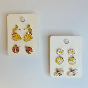 Set of 3 pairs Spring Theme Enamel Earrings / Boho Nature Earring Set / Assorted Studs Set / Honeybee Earrings / Ladybug Earrings