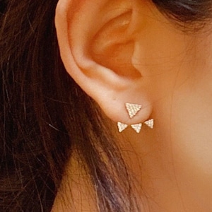 Sterling Silver Ear Jacket Earrings / CZ Pave Triangle Ear Jacket Earrings / 925 Silver & Cubic Zirconia Earrings / Trendy Jewelry