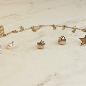 Set of Ear Cuff and Stud Earrings / Ear Cuff Connected Linear Chain with Leaves / Assorted Earring Set / Multi Pierce Earrings Set