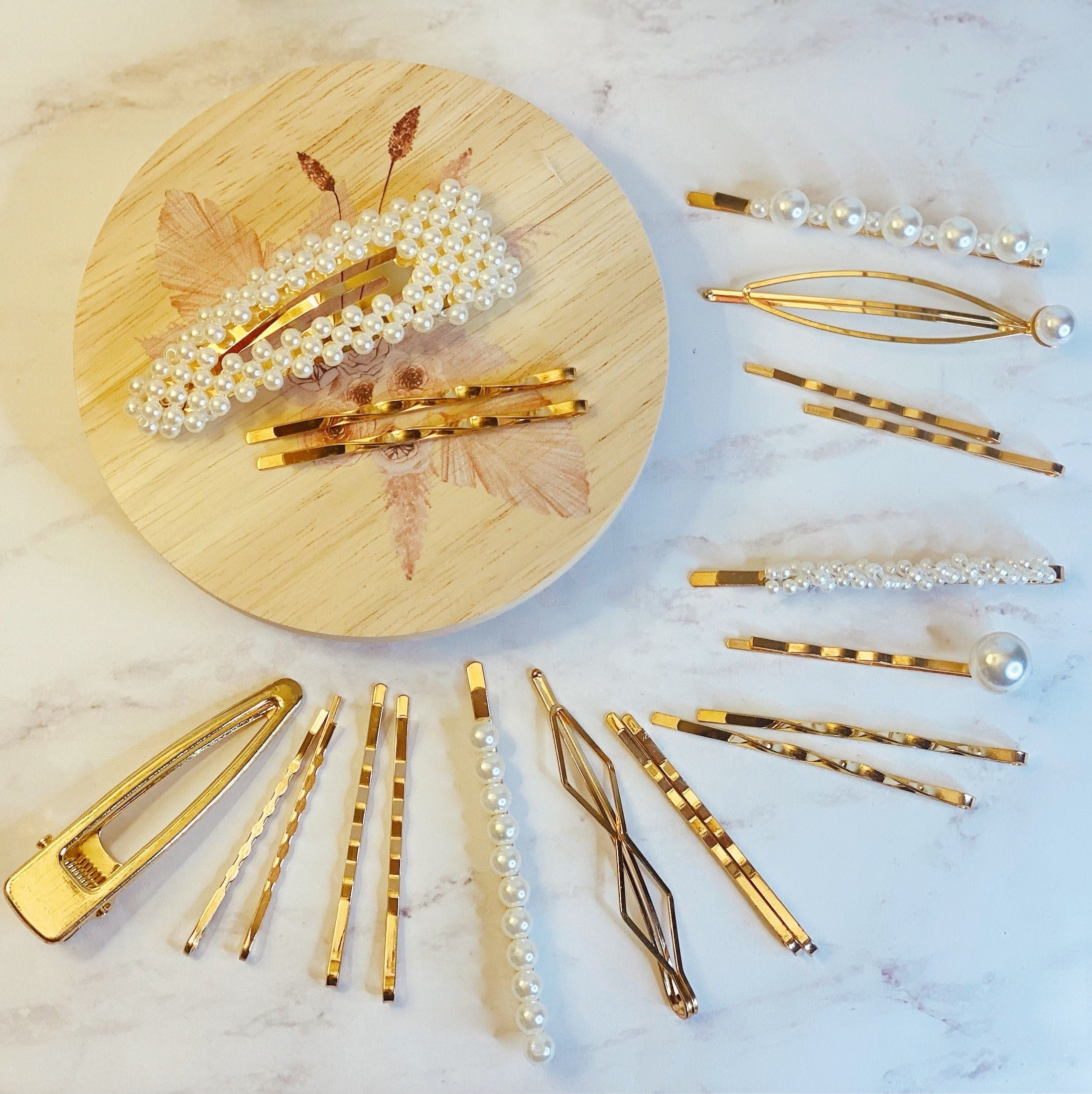 Hair Pin Set / Pearl Bobby Pin Set / Metal Snap Clip & Bobby 