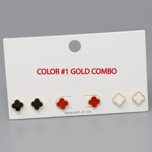 Set of 3 Pairs Clover Earrings / Clover Stud Earrings Set / Mini Clover Studs / Colored Enamel Stud Earring Sets / 4-Leaf Clover Earrings