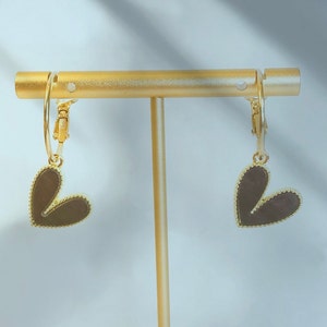 Heart Charm Hoop Earrings / Valentine&#39;s Day Earrings / Skinny Hoop with Heart Earrings / Love Earrings / Shell Heart Drop Earrings