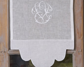 small embroidered linen curtain