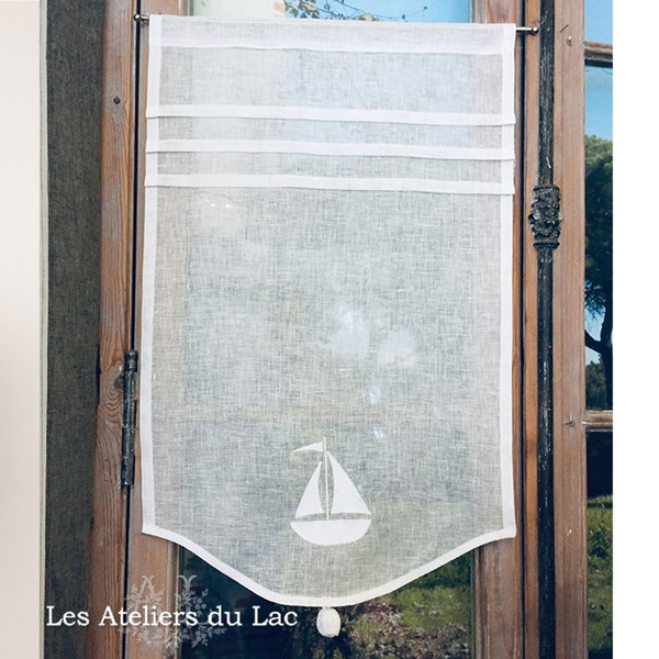 Petit rideau de fenêtre déco bord de mer en lin blanc