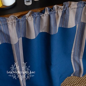 Blue striped under sink curtain