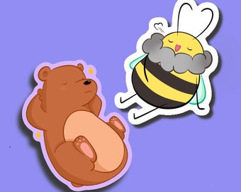 Cute relaxing Bee and Bear Stickers | Honey the Bear and Beebe the Bee | Vinyl Laptop Stickers | Journal Stickers