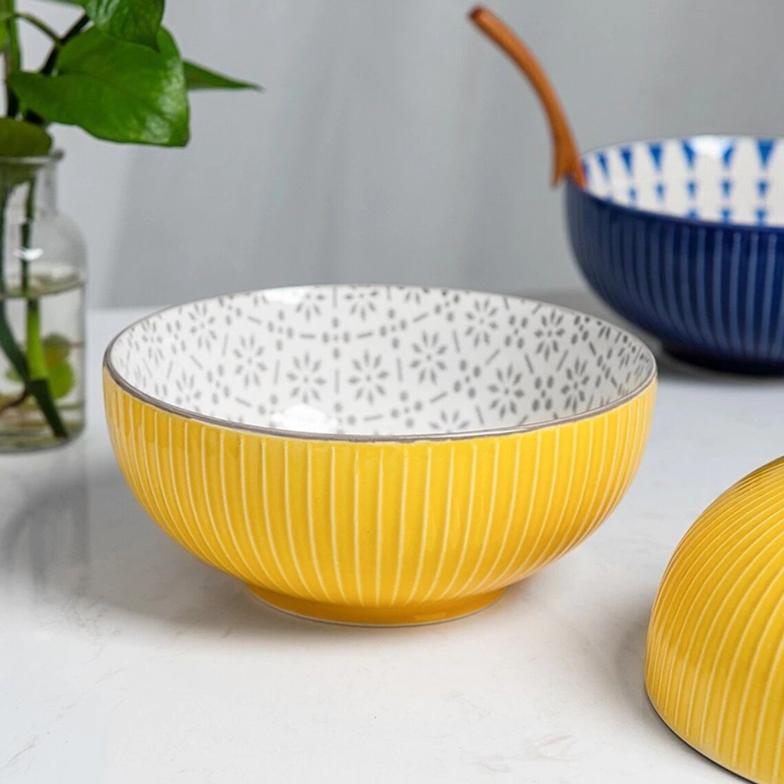 Creative Personality Korean Ceramic Relief Large Bowl Set Soup Etsy