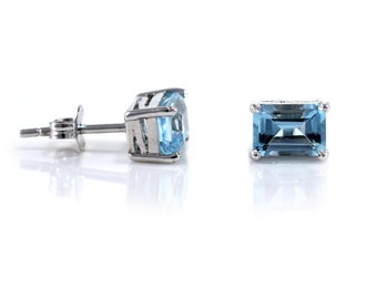 Birthday 925 Sterling Silver 14k White Gold Plated Earing Daily Use Gift. Blue Topaz Earring for Her Anniversary December Birthstone