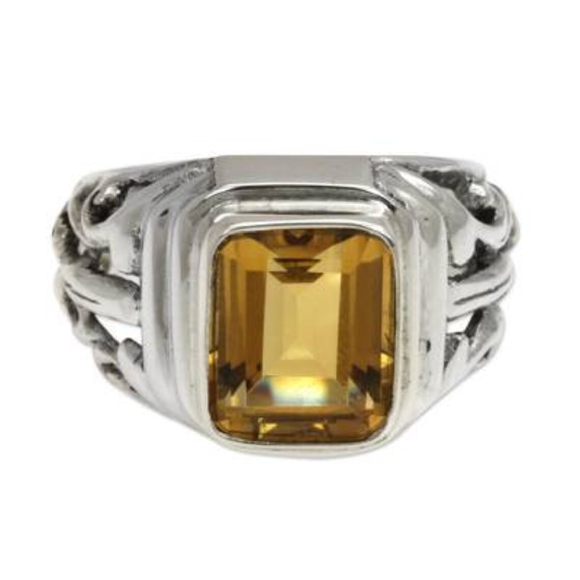 Citrine Mens Ring With White Gold Plated Sterling Silver 925 Etsy