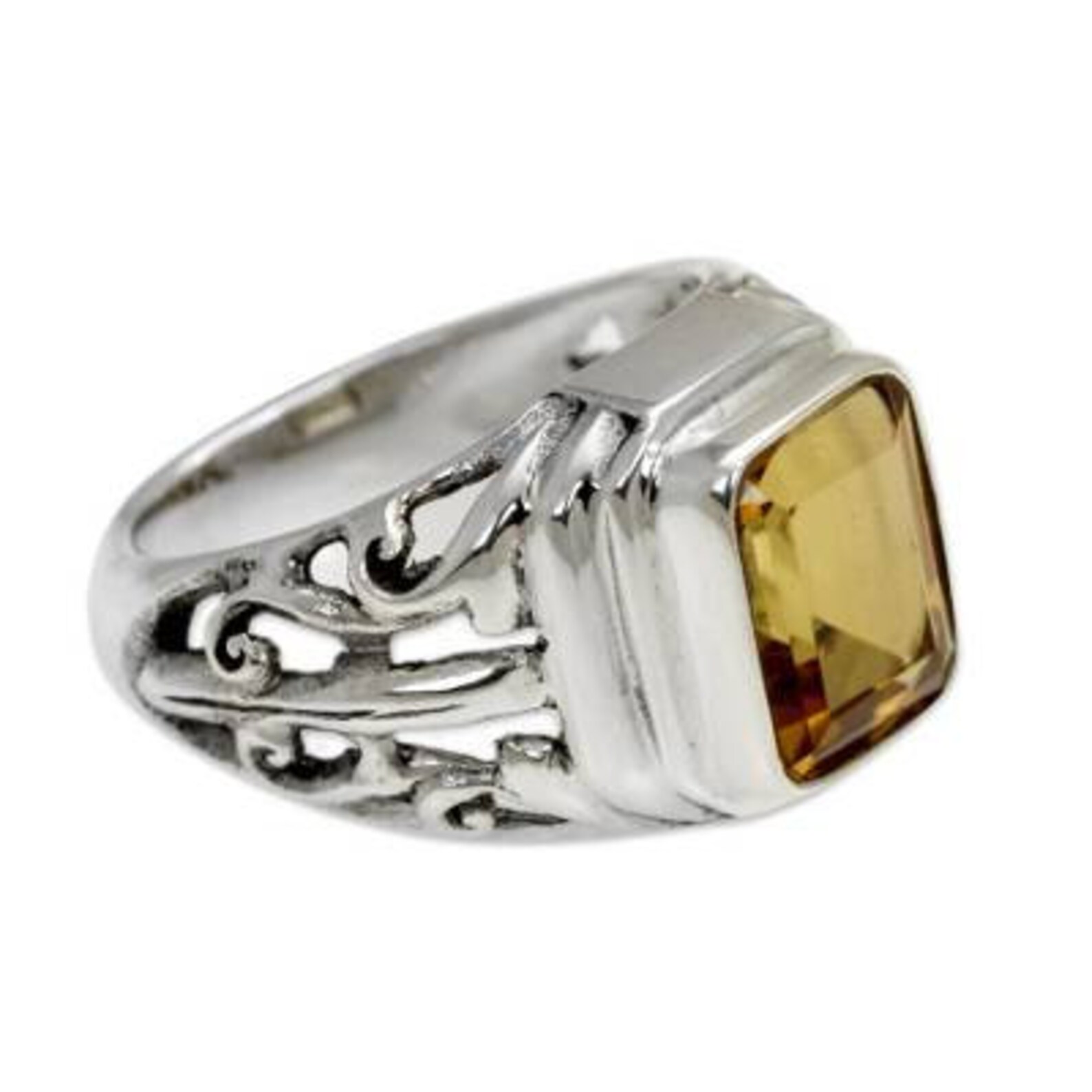 Citrine Mens Ring With White Gold Plated Sterling Silver 925 Etsy