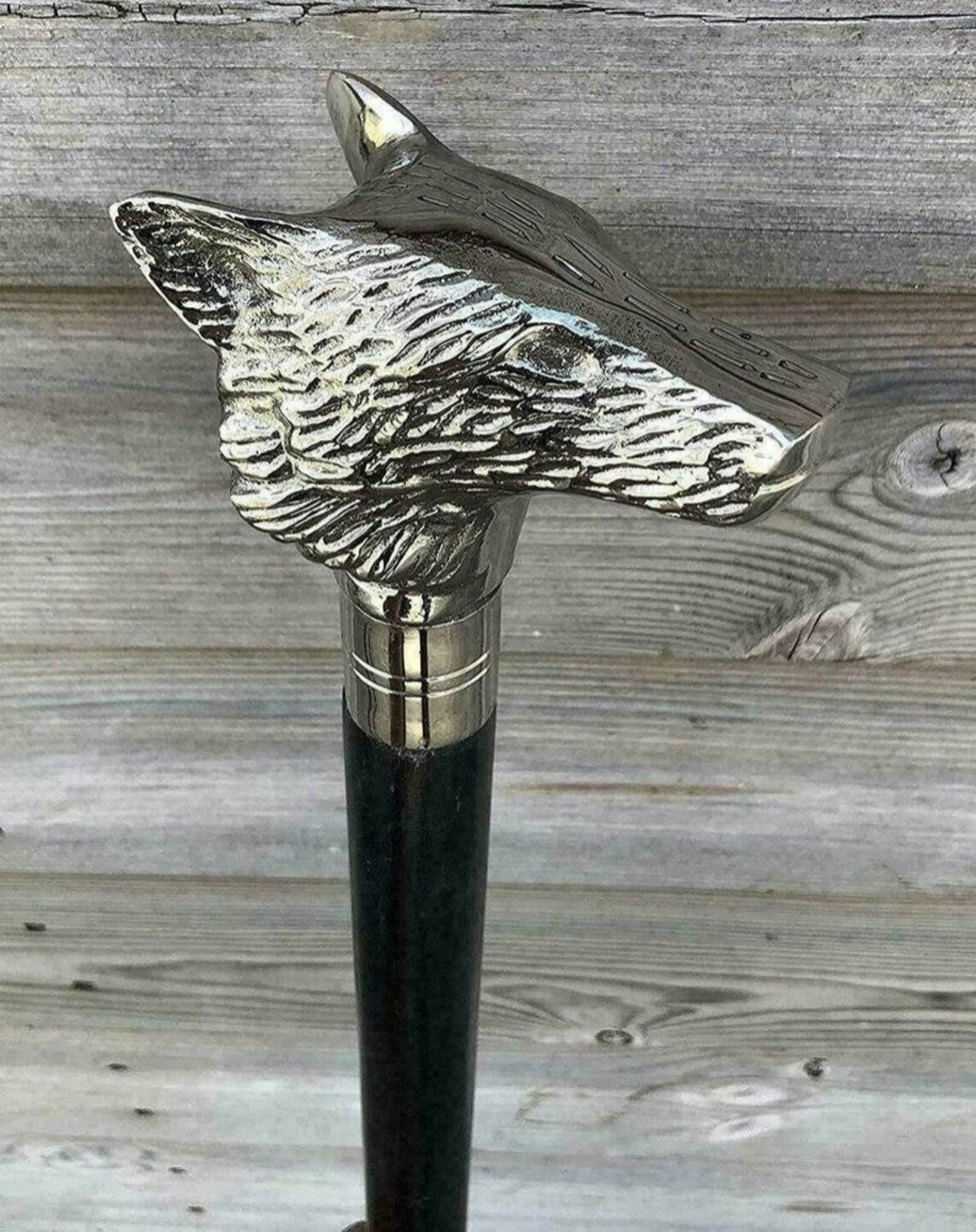 Silver NEBULA Head Wolf Wooden Walking Cane Victorian Handmade Etsy