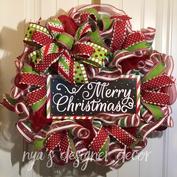 Whimsical Merry Christmas Wreath With Lime Green Red and - Etsy