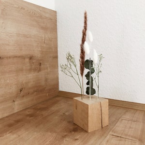 FlowerBar® CUBE &quot;Fernweh&quot; (approx. 10 cm x 10 cm x 10 cm) dried flowers Flowergram & noble oak, wooden arrangement, dried flowers, durable