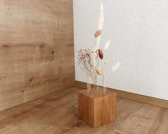 FlowerBar® CUBE "Fata Morgana" (approx. 10 cm x 10 cm x 10 cm) Dried flowers Flowergram & noble oak, wood arrangement, dried flowers, durable
