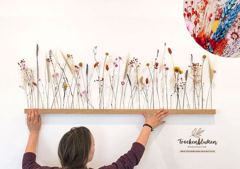 FlowerBar® 'Blumenwiese' Dried flowers Flowergram & noble oak, wood arrangement, dried flowers, durable 