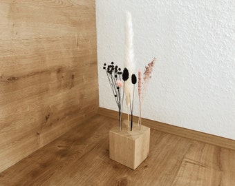 FlowerBar® CUBE "Day and Night" (approx. 10 cm x 10 cm x 10 cm) dried flowers Flowergram & noble oak, wooden arrangement, dried flowers