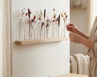 FlowerBar® 'Gold Richtig' Dried Flowers Flowergram & Elegant Oak Wood Arrangement, Dried Flowers, Long Lasting