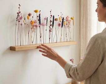 FlowerBar® Flower Meadow – Dried flowers on oak wood, DIY gift idea, handmade, dried flowers, durable, autumn decoration