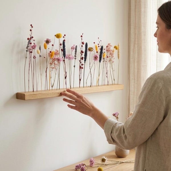 FlowerBar® Flower Meadow – Dried flowers on oak wood, DIY gift idea, handmade, dried flowers, durable, autumn decoration