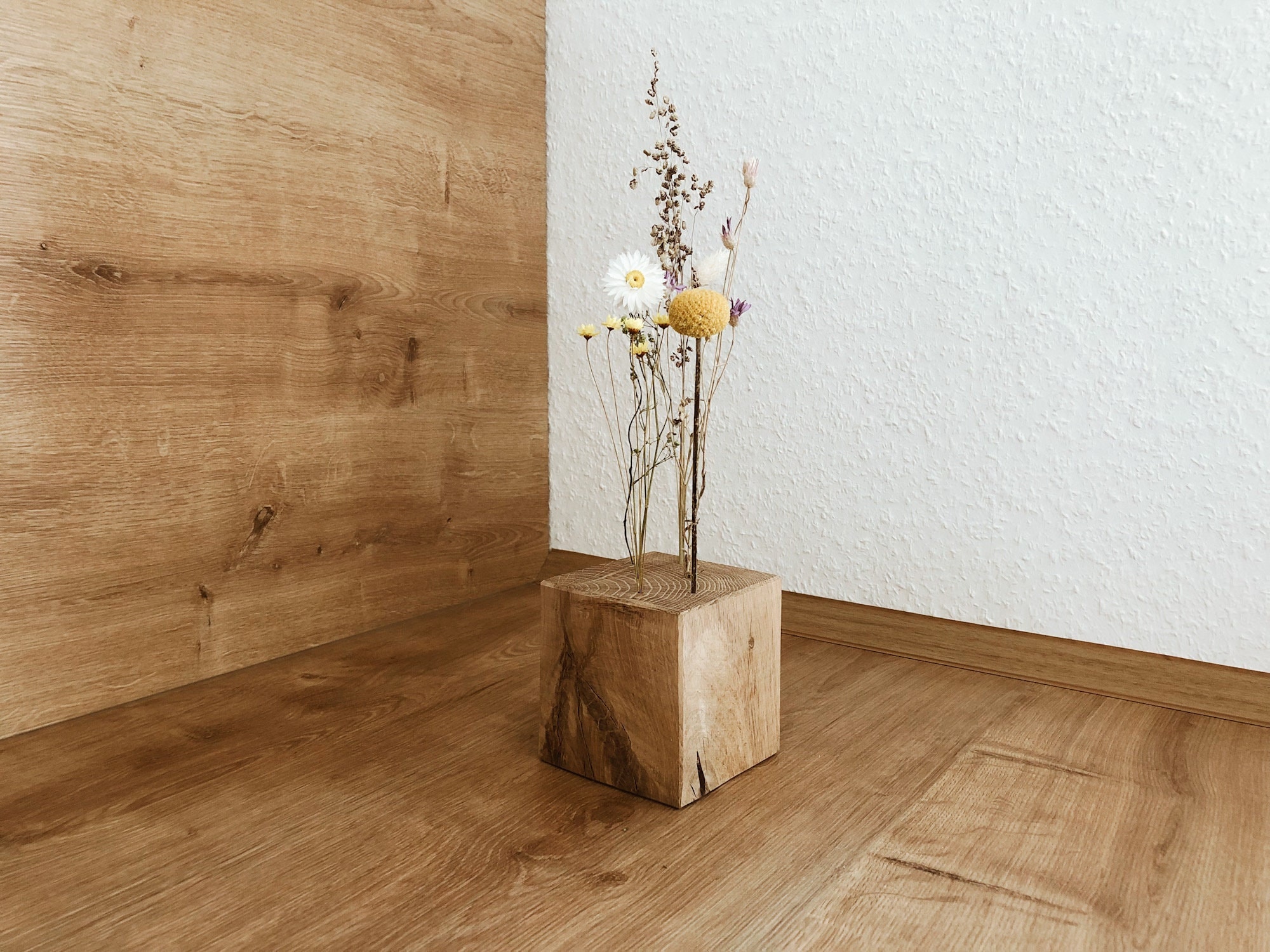 FlowerBar® CUBE "Summer Meadow" (approx. 10 cm x 10 cm x 10 cm) dried flowers Flowergram & noble oak, wooden arrangement, dried flowers, durable