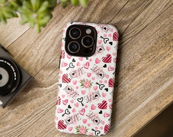 Cute Valentines floral heart Tough Case, iPhone 13, iPhone 12, iPhone 12 Pro, iPhone 11 Pro, IPhone 8, Samsung, Samsung Galaxy, Pixel, love