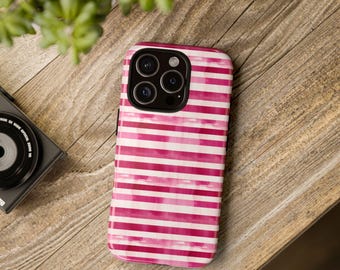 Pink and red Stripes Tough Case, iPhone 13, iPhone 12, iPhone 12 Pro, iPhone 11 Pro, IPhone 8, Samsung, Samsung Galaxy, Pixel, watercolor