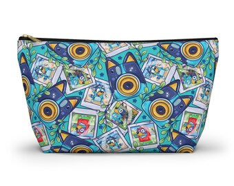 Bolsa de accesorios para cámaras de perro azul con fondo en T, bolsa de maquillaje, bolsa de artículos de tocador, monedero, bolsa de viaje, bolsa con cremallera, monedero para tarjetas, organizador de bolsos