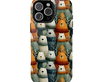 Cute Bears Wearing Scarves Phone Tough Case, iPhone 13, iPhone 12, iPhone 12 Pro, iPhone 11 Pro, Iphone, Iphone 14, Samsung, Pixel Case