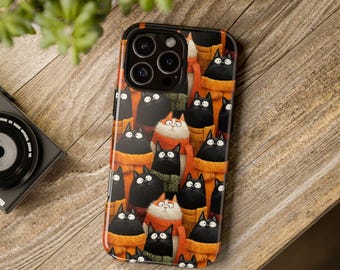 Black Cats in Scarves Phone Tough Case, iPhone 13, iPhone 12, iPhone 12 Pro, iPhone 11 Pro, Iphone, Iphone 14, Samsung, Pixel Case,
