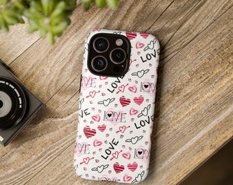 Cute Valentines hearts Tough Case, iPhone 13, iPhone 12, iPhone 12 Pro, iPhone 11 Pro, IPhone 8, Samsung, Samsung Galaxy, Pixel, love case