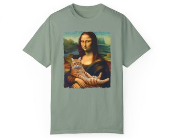 Mona Lisa Cat Comfort Colors T-shirt tinta in capo unisex, regalo divertente, regalo mamma, t-shirt mamma, regalo per lei, camicia gatto divertente, amante dei gatti, gatti