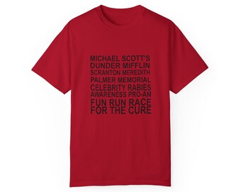 Dunder Mifflin Race For The Cure Comfort Colors Camiseta unisex teñida de ropa, regalo divertido, la camisa de la oficina, humor de oficina, rabia de celebración