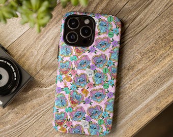 Blue Alien Hearts Phone Tough Case, iPhone 13, iPhone 12, iPhone 12 Pro, iPhone 11 Pro, Iphone 15, Iphone 14, Samsung, Pixel Case, tattoo