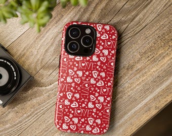 Red Valentines hearts Tough Case, iPhone 13, iPhone 12, iPhone 12 Pro, iPhone 11 Pro, IPhone 8, Samsung, Samsung Galaxy, Pixel, love case
