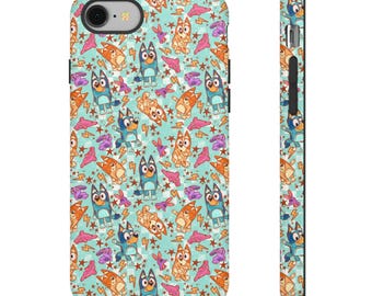 Retro blauw geblokte honden Tough Case, iPhone 13, iPhone 12, iPhone 12 Pro, iPhone 11 Pro, Iphone Xr, Iphone 8, Iphone 15, Samsung Galaxy,