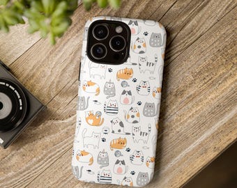 Cute Cats Phone Tough Case, iPhone 13, iPhone 12, iPhone 12 Pro, iPhone 11 Pro, Iphone 15, Iphone 14, Samsung, Pixel Case, line art, minimal